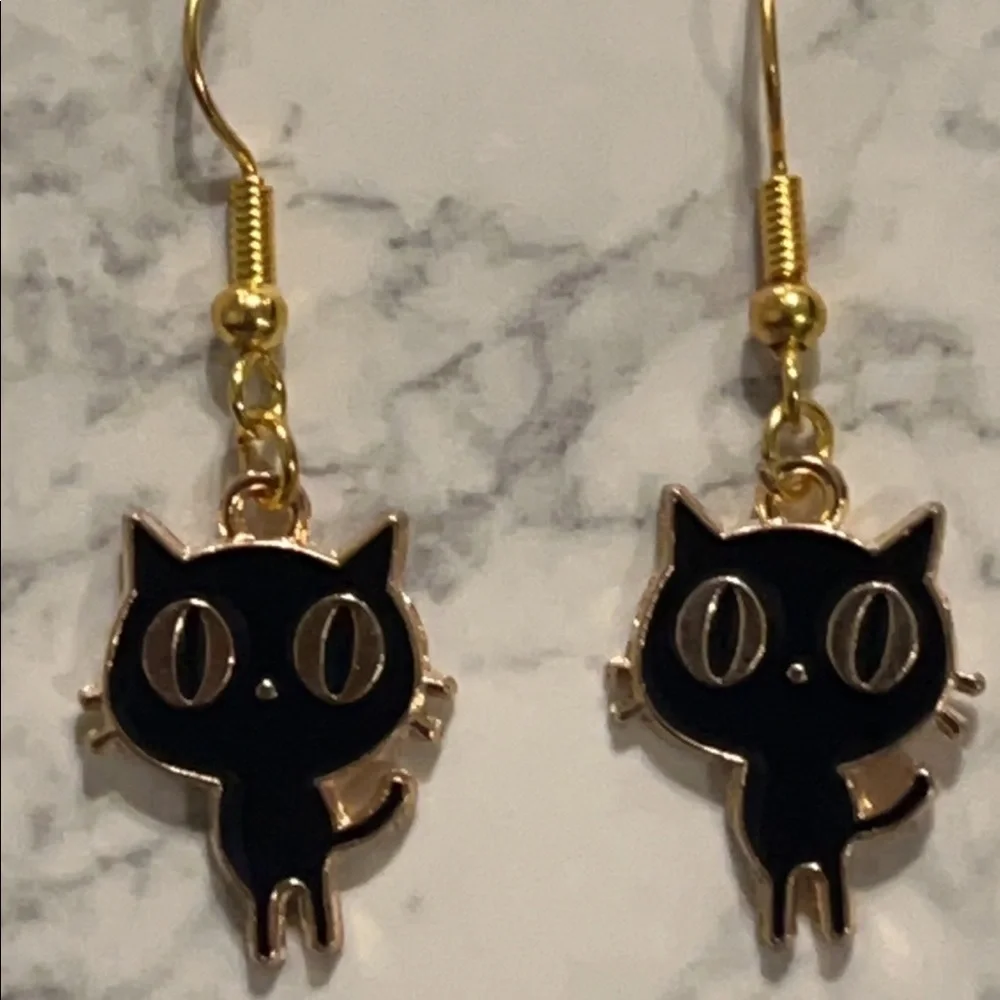 🔴Handmade Black Cat Earrings🐈‍⬛ - Picture 3 of 3
